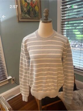 Brandy Melville Striped Crewneck Sweater in Light Gray & White One Size